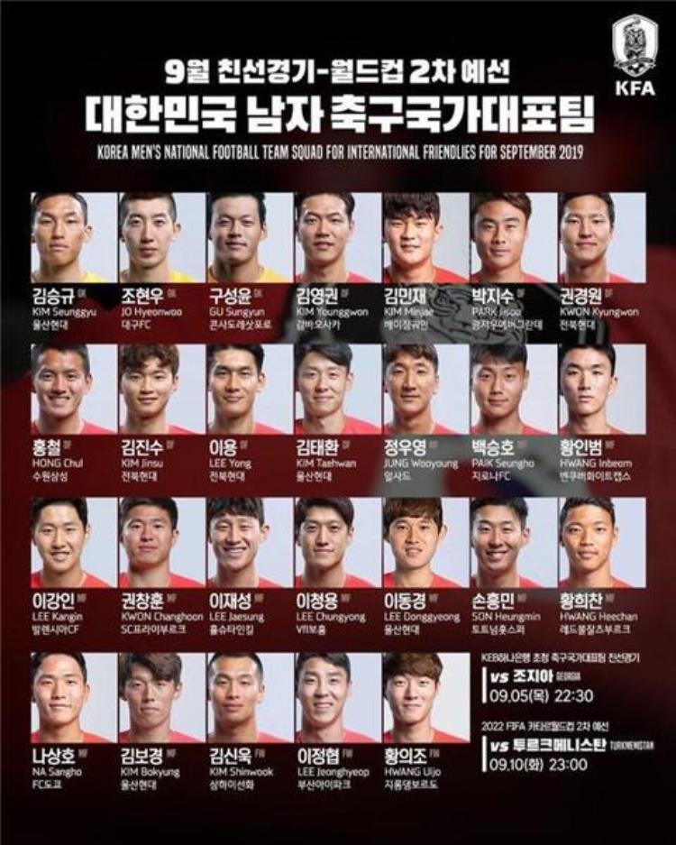 韩国国家队公布最新26人大名单中超三将入选