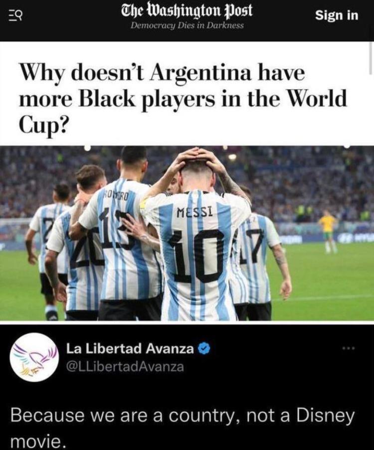 阿根廷队为什么没有黑人「美媒阿根廷队没黑人为啥允许进决赛国足隔着太平洋无辜躺枪」
