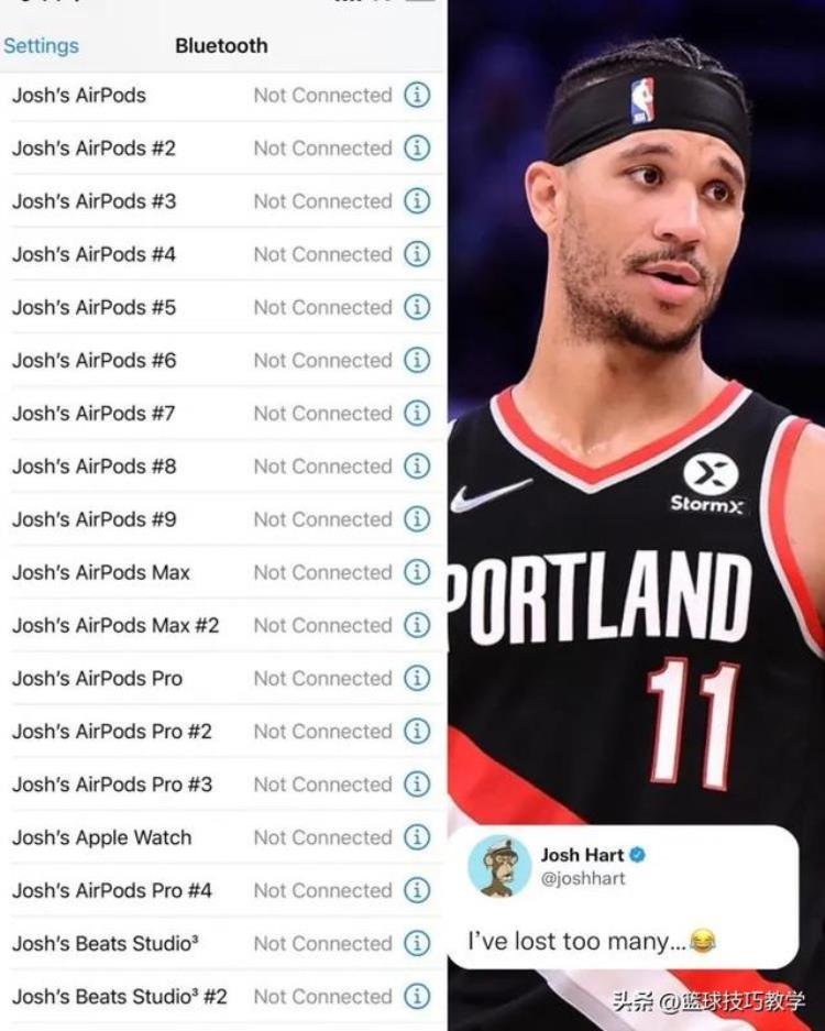 NBA的糊涂大王哈特职业生涯一共丢了18个耳机
