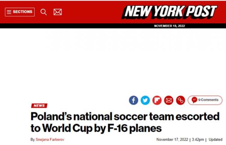 波兰 f16「美媒F16护送波兰国家足球队离境前往卡塔尔参加世界杯」