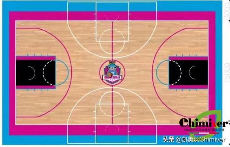 河北保定冠军篮球场运动地板彩漆logo制作凯美沃篮球场油漆应用