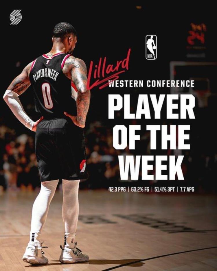 nba字母哥选秀排名「NBA官宣周最佳字母哥利拉德场均38当选詹姆斯乔治小卡获提名」