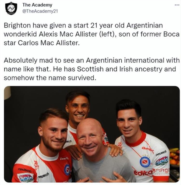 麦卡丽斯特「为阿根廷进球的麦卡利斯特长相姓氏很不南美背后有故事」