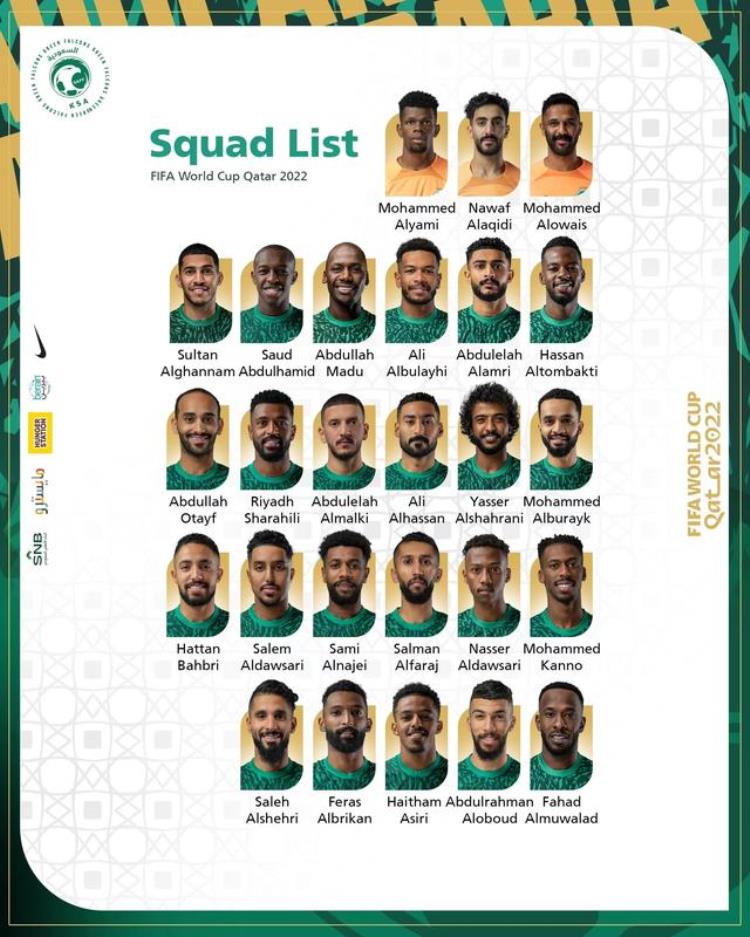 沙特队公布世界杯大名单26人全部来自本国联赛