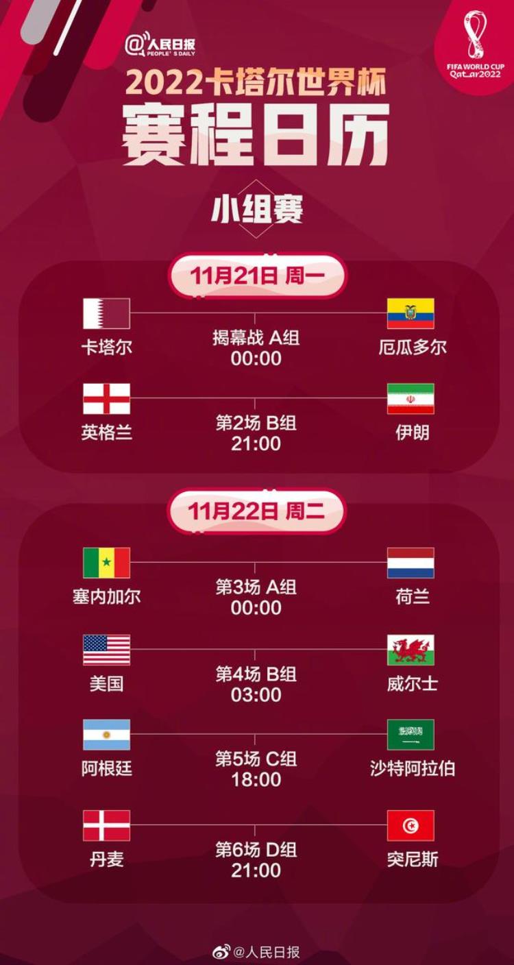 2022年卡塔尔世界杯开幕在即这份赛程日历请查收