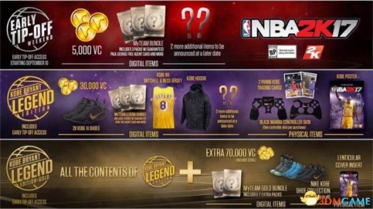 nba2k17几号升级档好「NBA2K17哪个版本好NBA2K17各版本预购奖励区别一览」