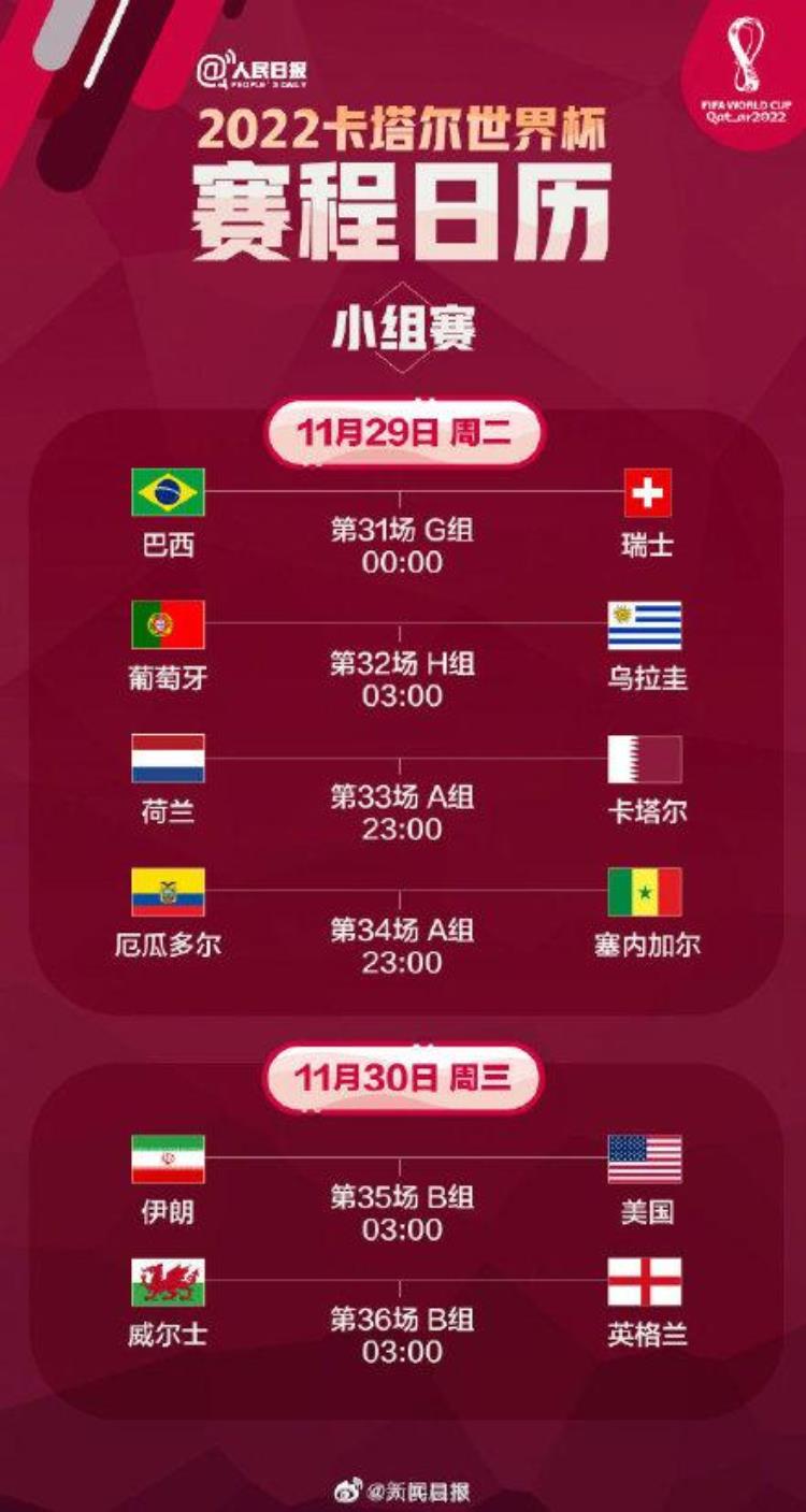 卡塔尔2022世界杯比赛时间「今晚开幕速度收藏2022卡塔尔世界杯赛程日历」