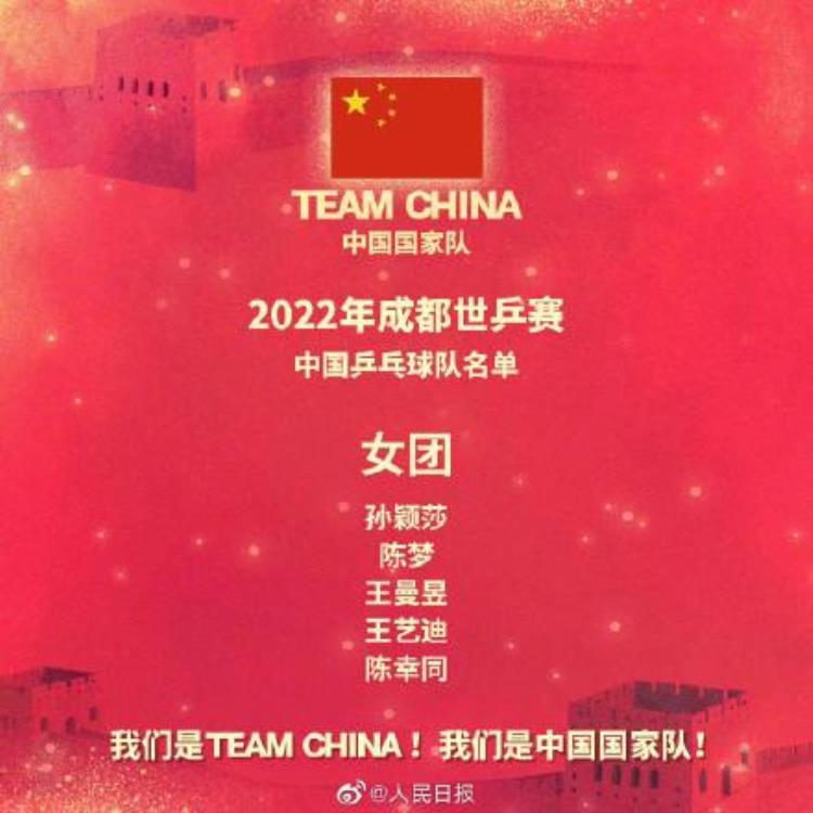正式出炉世乒赛中国队出征名单