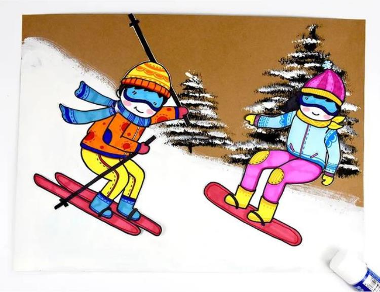 冰雪儿童画冰雪画教程「儿童画教程邂逅一场冬日的冰雪奇缘难忘的一次滑雪」
