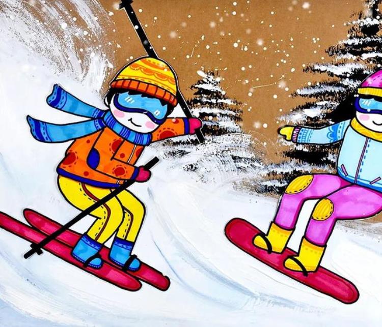 冰雪儿童画冰雪画教程「儿童画教程邂逅一场冬日的冰雪奇缘难忘的一次滑雪」