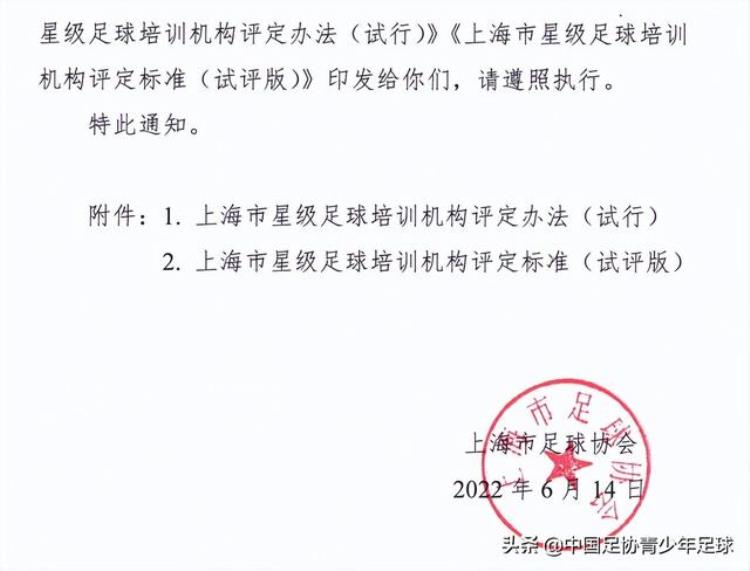 上海足球中考评分标准「上海足协印发上海市星级足球培训机构评定办法和评定标准」