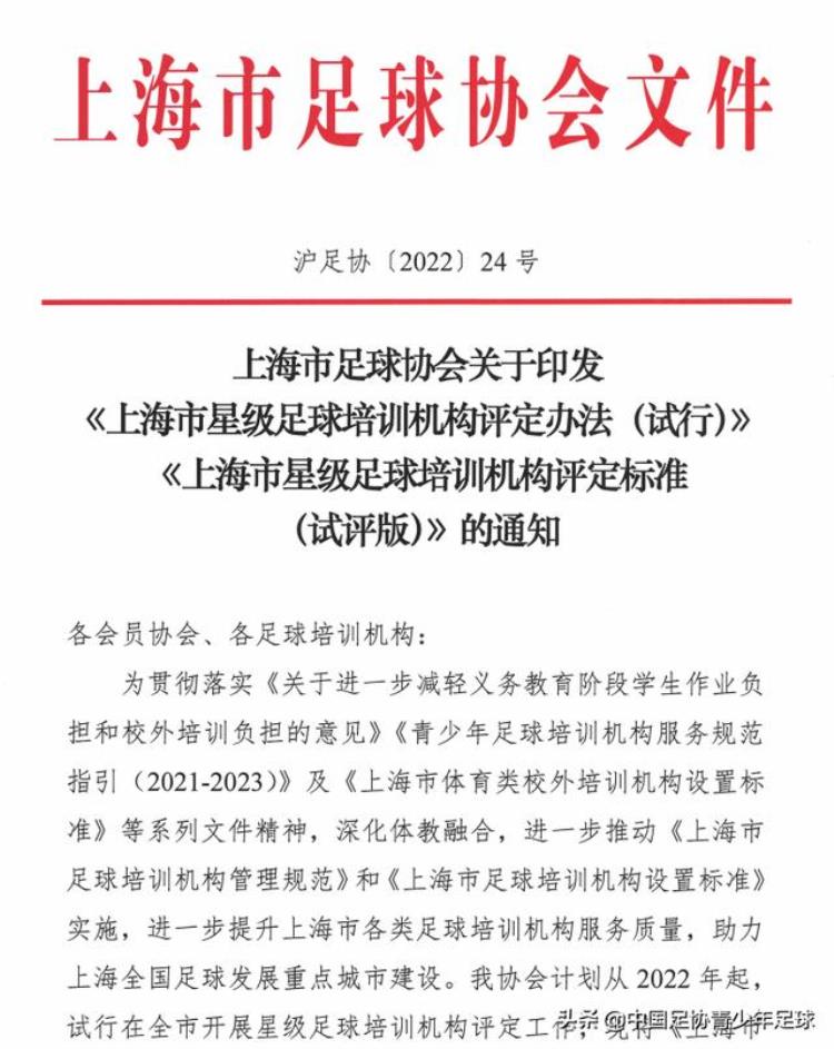 上海足球中考评分标准「上海足协印发上海市星级足球培训机构评定办法和评定标准」