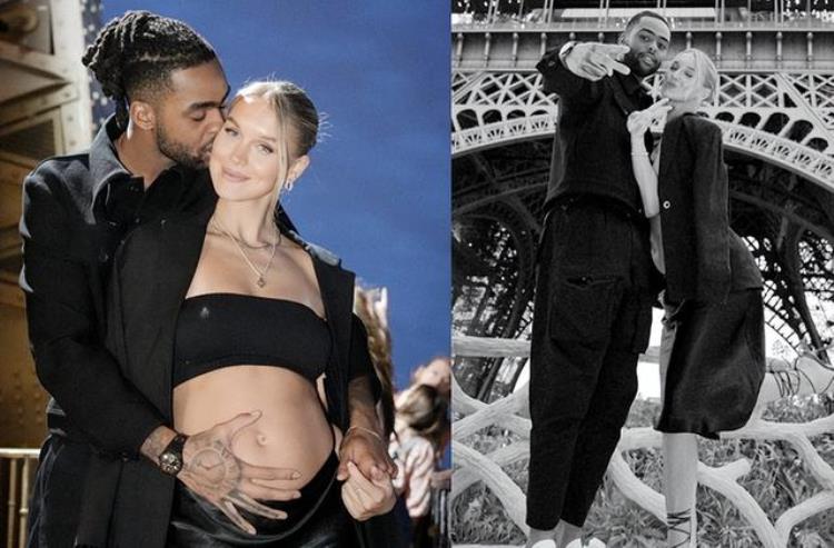拉塞尔带女友度假巴黎铁塔秀恩爱白富美晒孕肚怀上黑宝宝