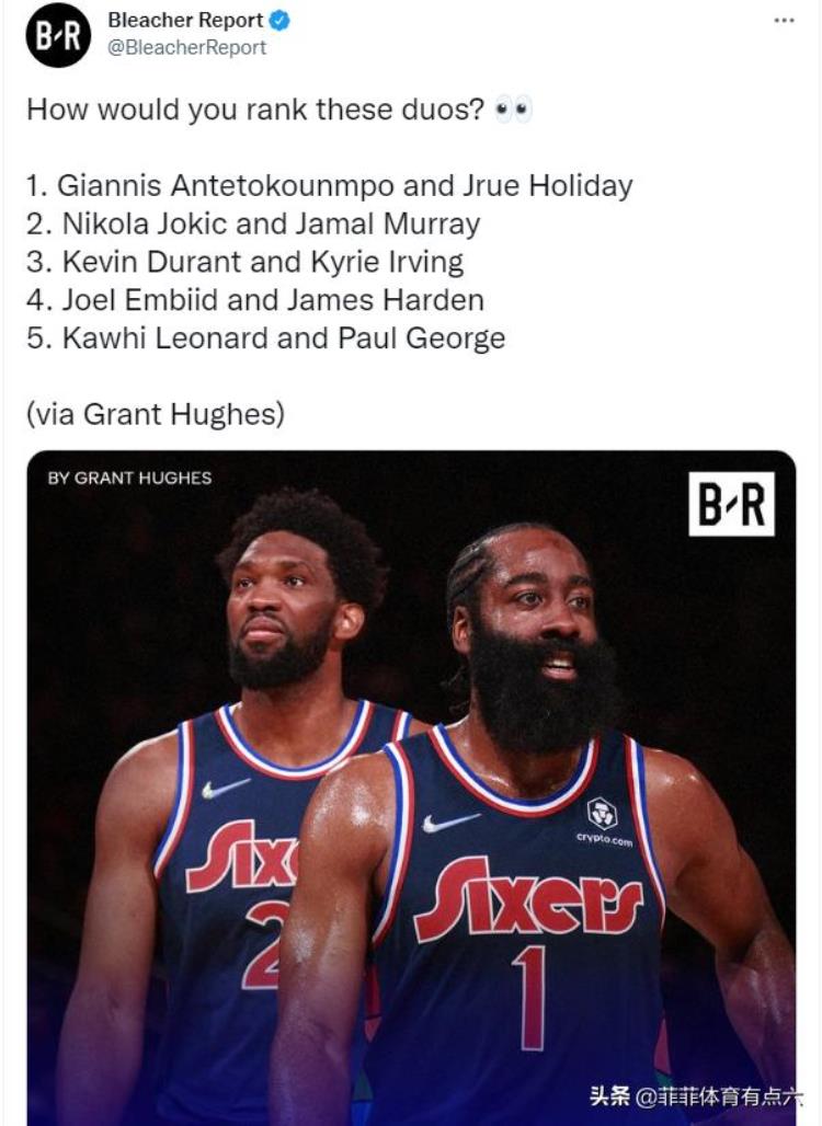 美媒评NBA现役最强双人组杜兰特欧文上榜库里詹姆斯太意外了