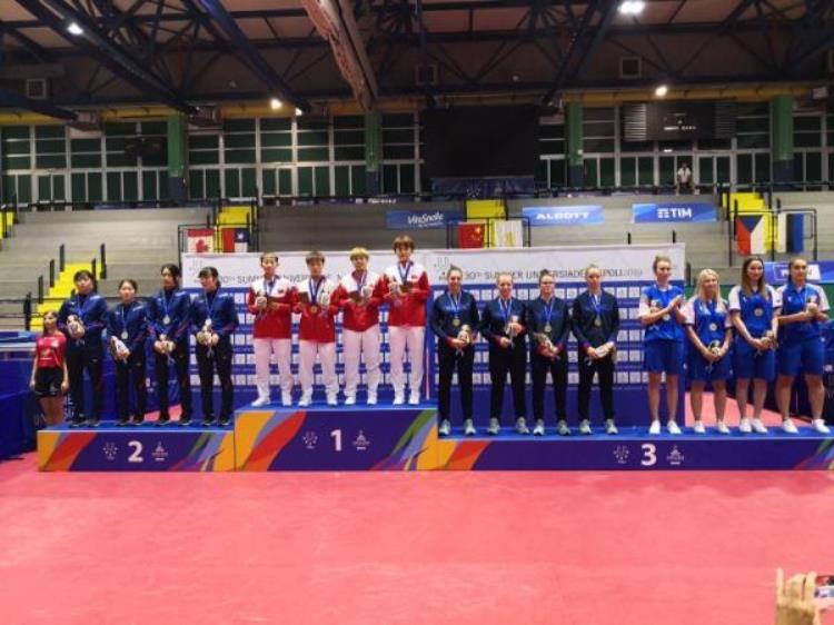 中国乒乓球队夺得世界大学生运动会男女团双冠