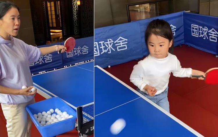 乒乓球女王楠个人身高「世界冠军王楠4岁女儿太厉害打乒乓球技术强冠军孙颖莎成陪练」
